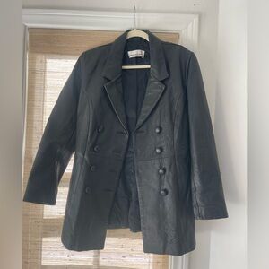 Vintage 100% Leather Black Double-Breasted Jacket/blazer